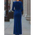 Women's autumn/winter elegant sexy deep v-neck cinched waist slit long sleeve velvet dress - perfect for evening events