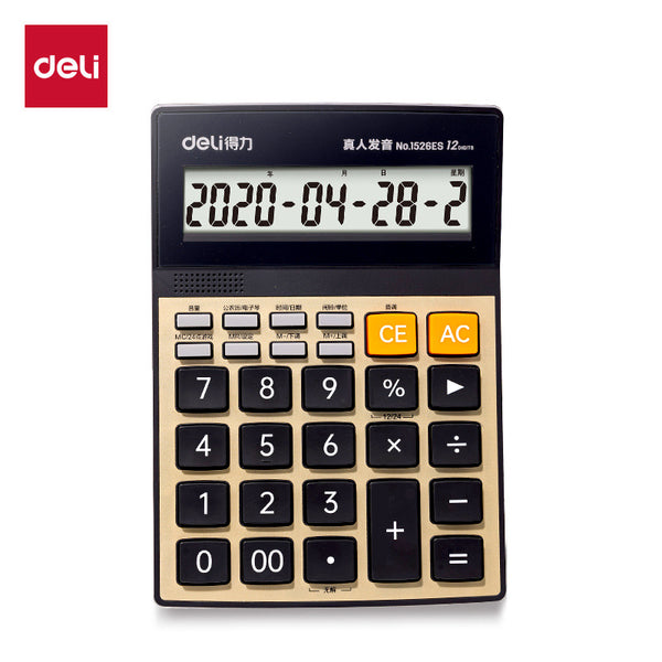 Deli 1526ES Voice Calculator Human Pronunciation Computer Large, Calculation Machine Large Buttons Large Screen