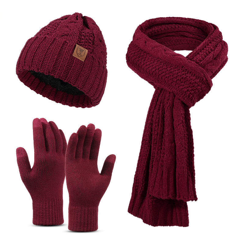 Cross-border knitted hat, scarf, gloves three-piece set, adult autumn and winter cold-proof and warm hat, scarf gift box set