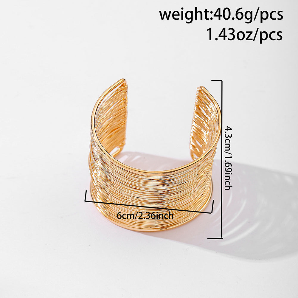 Punk wide version bracelet wholesale european and american cross-border jewelry brushed line alloy bracelet exaggerated golden open bracelet