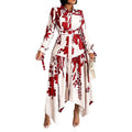 European and american export women's summer new fashionable elegant printed turn-down collar long sleeve irregular skirt printed european and american dress