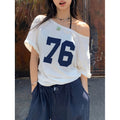 cross-border listing: new  women's printed crew neck off-shoulder short sleeve top