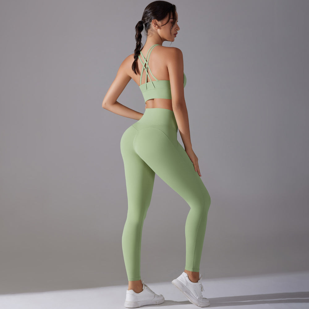 European and american nude feel tight yoga suit cross back quick-drying sportswear high waist hip lifting running fitness suit