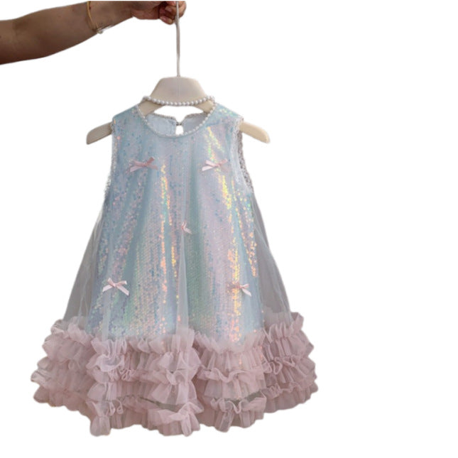 Girls' summer dress: new children's butterfly sequin tank dress, high-end formal princess dress for baby girls