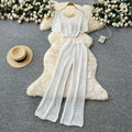 Korean style sweet & chic two-piece set: cutout & tie-strap knit top with high-waisted wide-leg pants