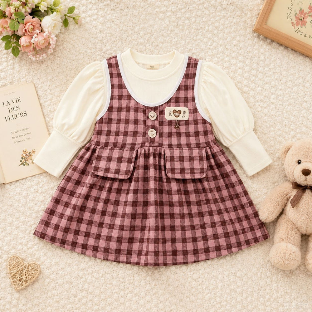 Girls' spring/autumn fashionable dress - new two-piece style, baby/kids plaid warm korean style skirt