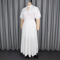 Plus size semi-high neck cutout elegant dress - high waist chic party evening pleated skirt