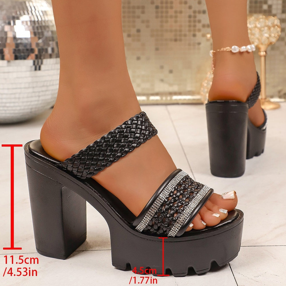 export summer high heel slippers women's elegant mesh  new large size chunky heel sandals wholesale