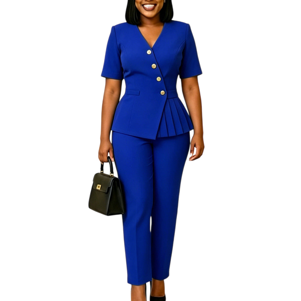 C8663  cross-border women's new ol commute solid color fashion top and pants two-piece set african style outfit
