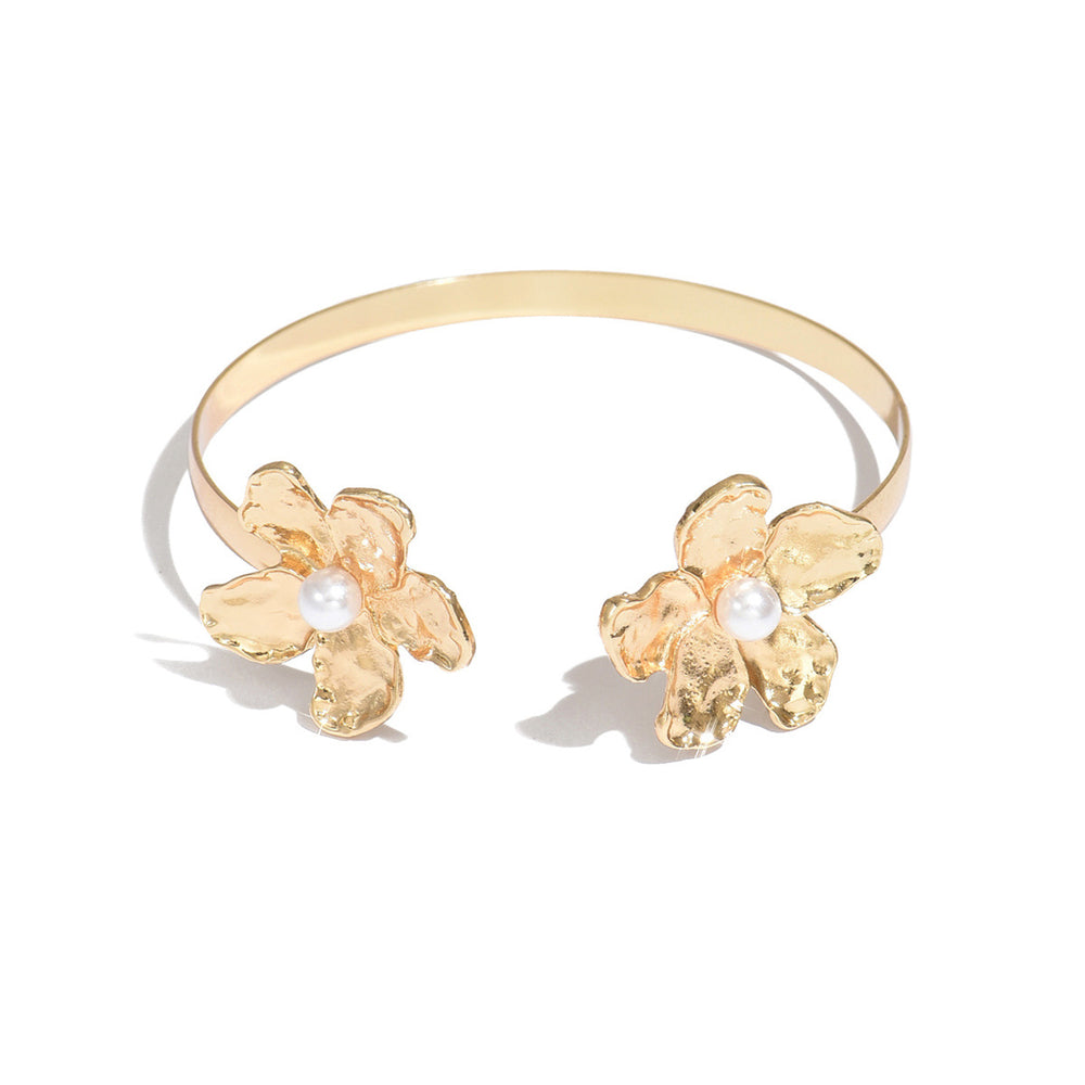 Flower opening bracelet wholesale european and american cross-border fashion irregular pleated jewelry niche design double ring for women