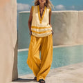european and american cross-border independent station new v neck sleeveless vest loose pantssuitloosecasualtwo-piece set women