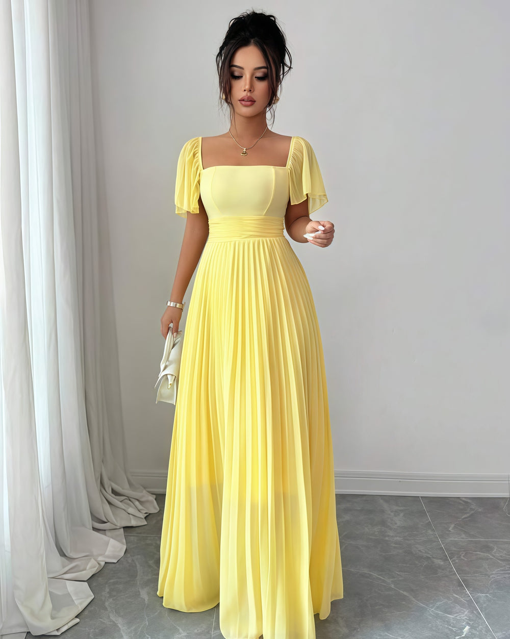 European and american cross-border women's fashion  summer solid color french bandeau backless cinched waist pleated elegant long dress