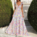 2025 summer new arrivals: cross-border amazon fashion - european & american style open-back printed dress, sleeveless maxi slip dress with flared skirt