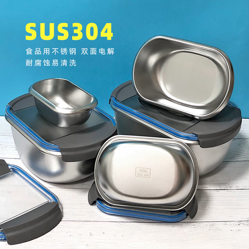 304 stainless steel airtight kimchi container - oval kitchen refrigerator organizer, food storage box, lunch box