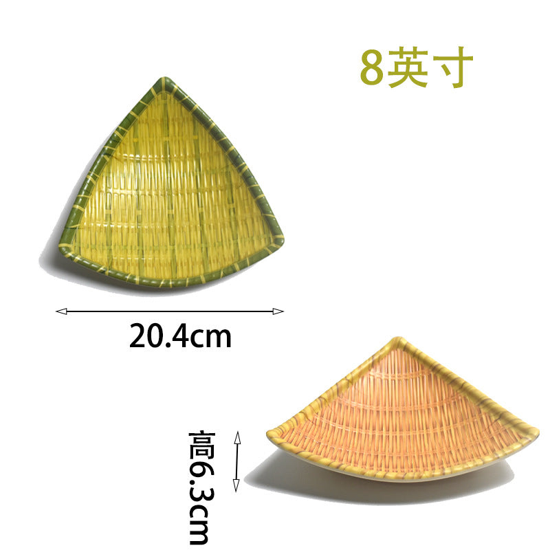 Bamboo woven disc plastic hot pot dish plate restaurant large plate barbecue plate farmhouse tableware green roast chicken plate banquet