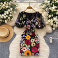 French style outfit for women french palace heavy industry embroider mesh puff sleeves waist dress for women slimming lookelegantdress