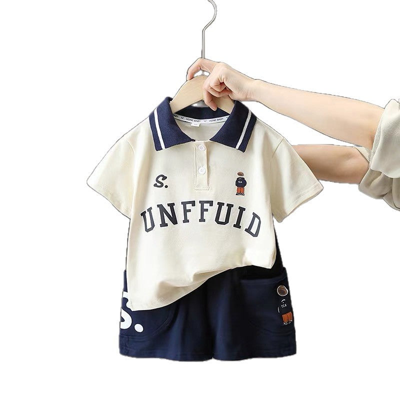 boys' summer outfit: new, fresh, and stylish children's clothing - cool and trendy two-piece short-sleeve set for boys