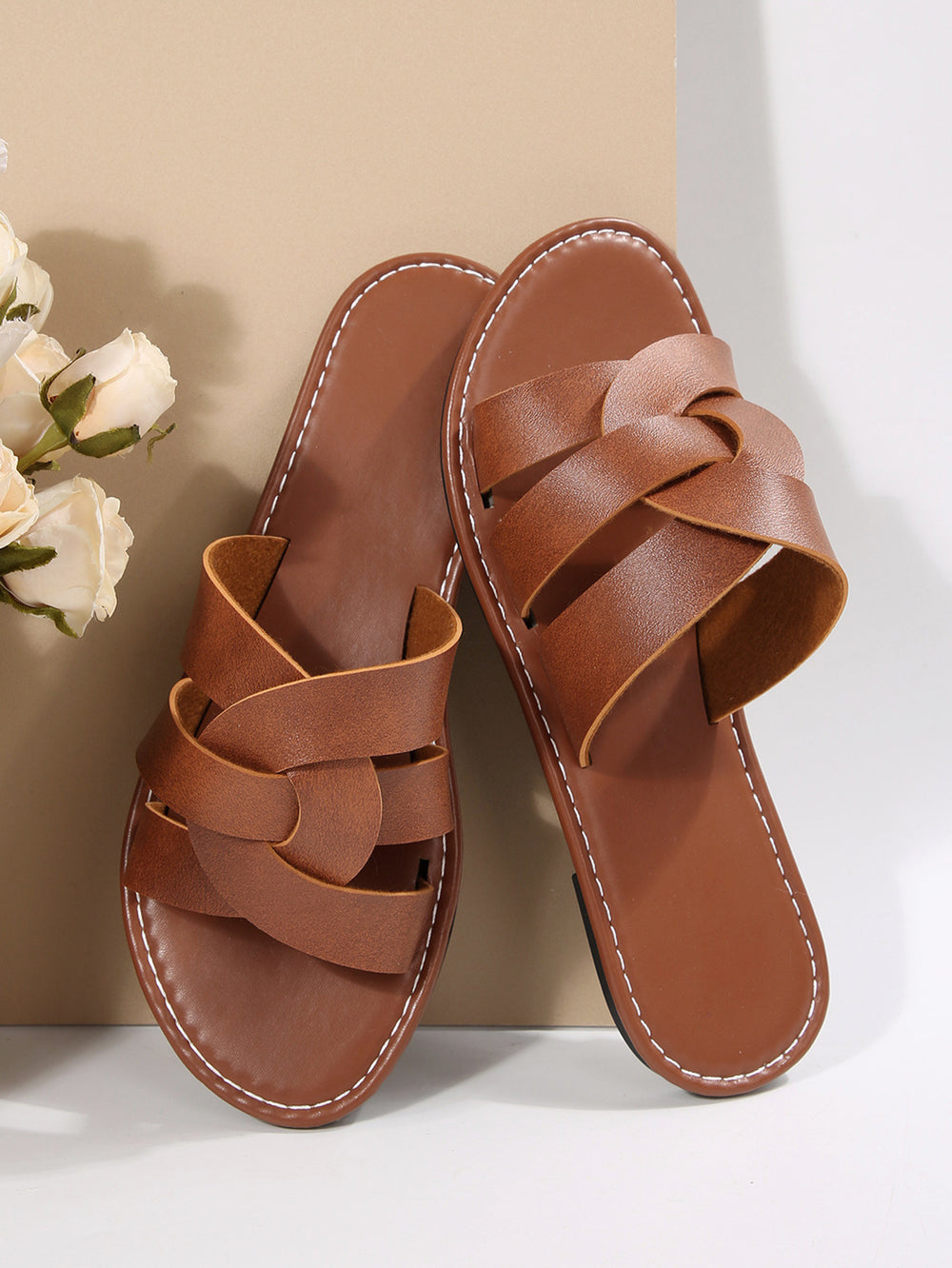 Summernew arrival round toe open toe cut outplaidcasualflats slippers sandals casualfashionoutwear beach women's shoes