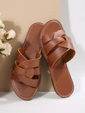 Summernew arrival round toe open toe cut outplaidcasualflats slippers sandals casualfashionoutwear beach women's shoes
