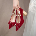 Red wedding shoes for women, spring 2023 new collection, bridal shoes, chunky heel toasting shoes, comfortable for pregnant women, convertible style