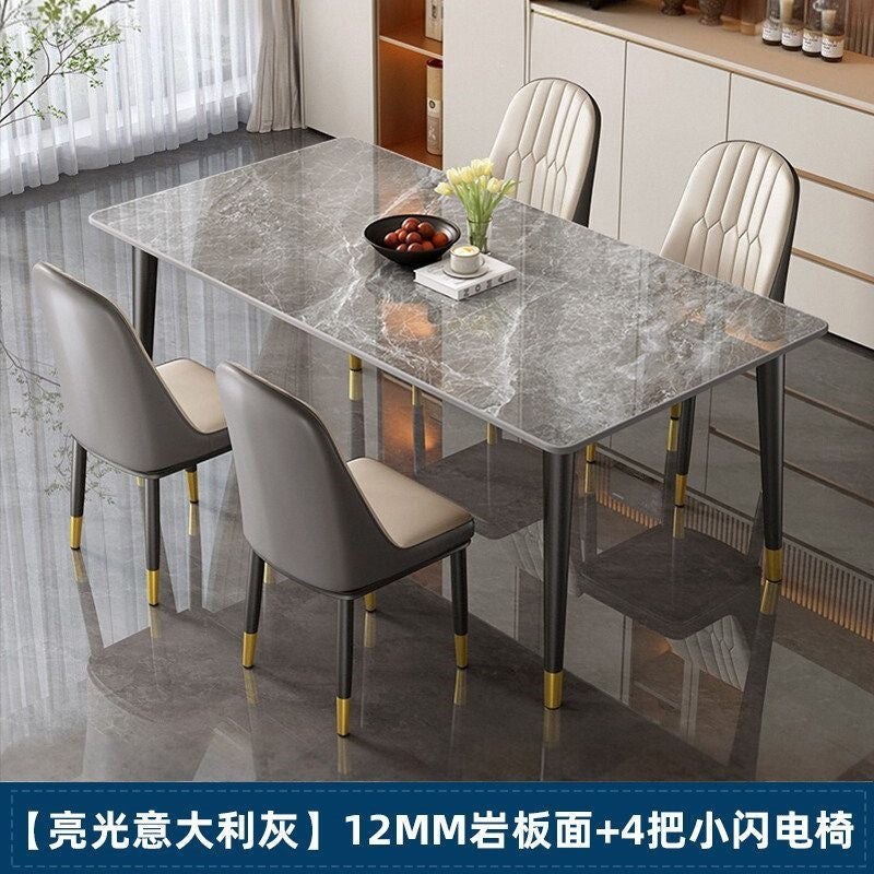 Rock slab dining table and chair combination rectangular for home small apartment medieval style modern casual rental house dining table