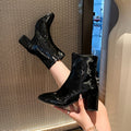Plus size high heel women's boots 2024 autumn/winter new fashion ankle boots comfortable chunky heel side zip square toe ladies' martin boots