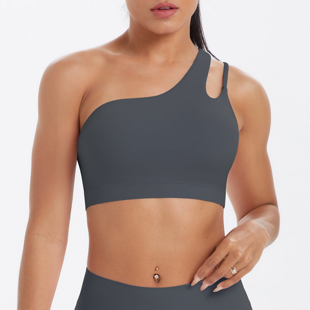New arrival cross-border patchwork double-sided nylon brushed one-shoulder beautiful back sports intimates running fitness yoga wear vest for women