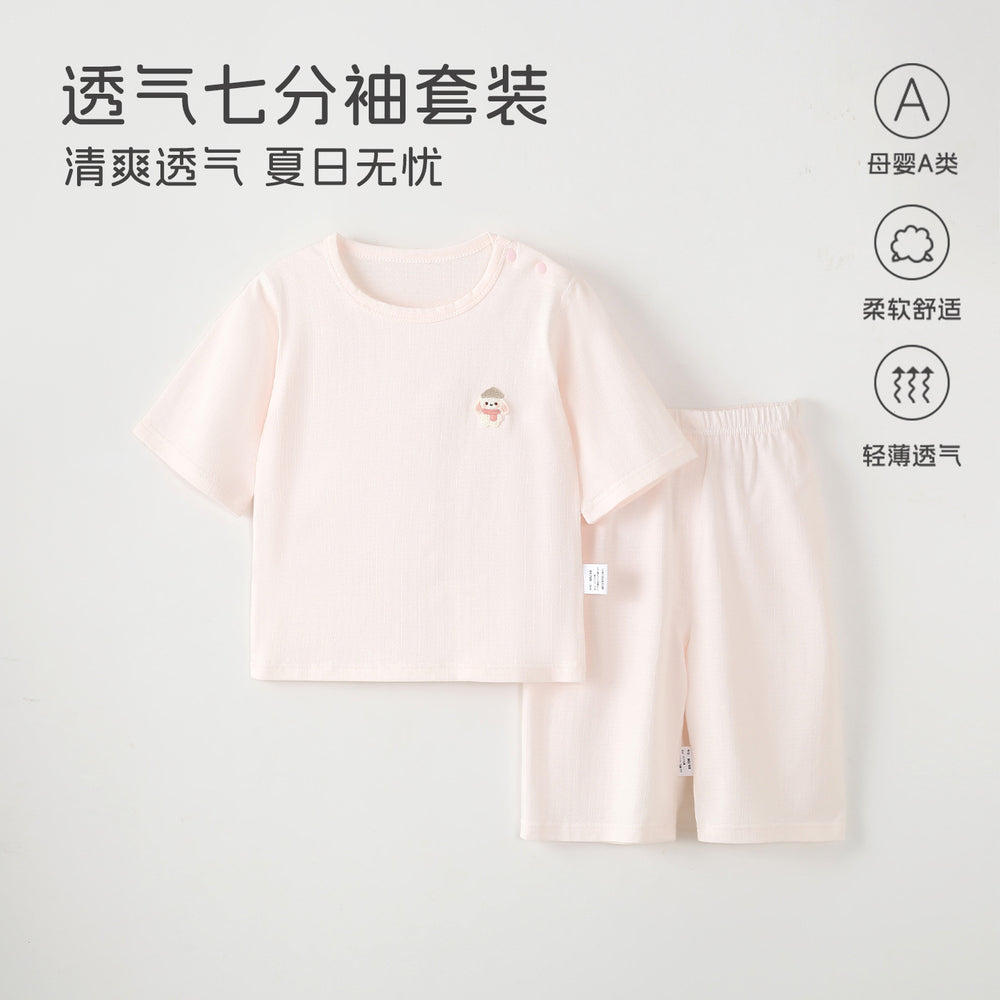 Baby pajamassummer thin breathingkids home clothes summer boys and girls three-quarter sleeves air conditioning clothes separatessuit