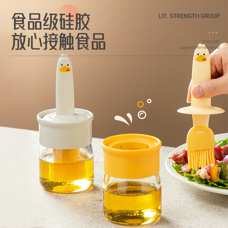 Cartoon oil brush with bottle, kitchen household high temperature resistant oil brush, integrated food grade silicone oil pot brush with oil bottle
