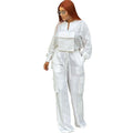 European and american plus-size women's clothing:  spring new arrivals - fashionable loose-fit long sleeve top and large pocket pants set