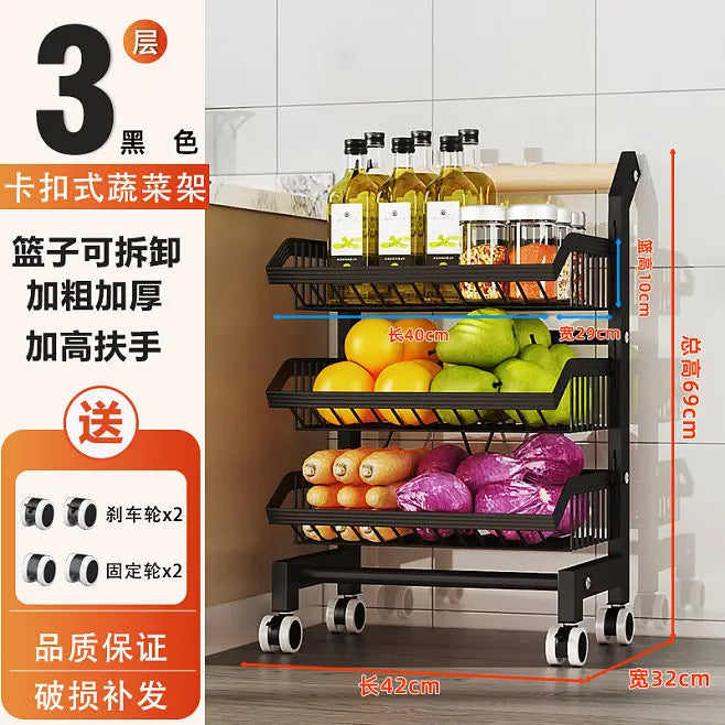 Shelf kitchen floor seasoning vegetable storage rack trolley sundries storage rack adjustable multi-layer trolley