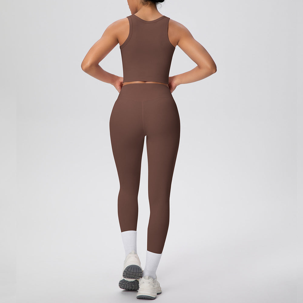 New arrival: cross-border double-sided brushed solid color breathable tank top long yoga set - two-piece activewear for running and fitness