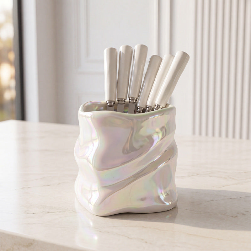 stainless steel creative twisted shape fruit fork set creative colorful ceramic storage jar wholesale