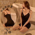 New arrivalsexy deep v pleated double-layer overlapping suspender hip-covering sexy intimates short skirt pure desire temptation hot nightgown