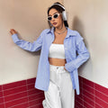 Pre-sale 53162#  cross-border women's fashion ins versatile casual silm detachable sleeve stripesd shirt