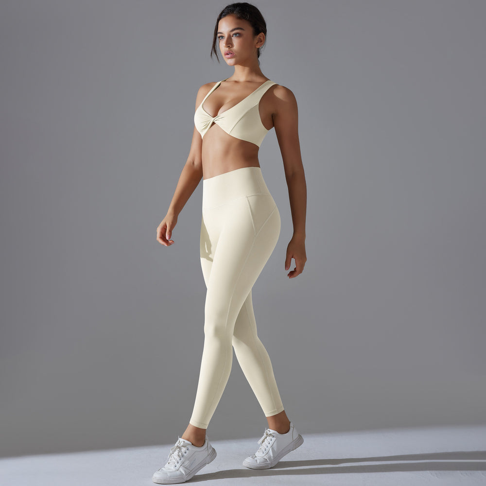 New solid color seamless underwear double-sided jacquard back sports yoga set - high elasticity, tight fit, fitness, and antibacterial yoga apparel