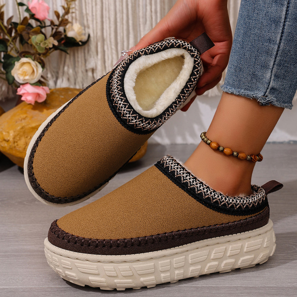 autumn new arrival: slip-on, plus-size, chunky sole, comfortable, warm, ethnic style, half-slipper, warm, export, cross-border wholesale