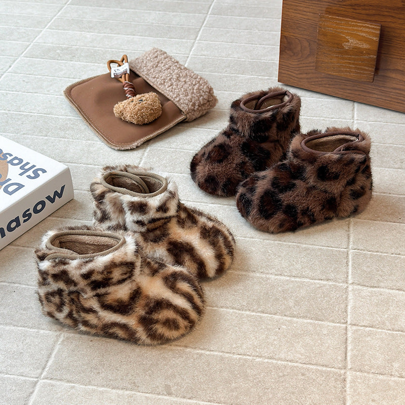 [Late Autumn] Leopard print mango head velvet short boots