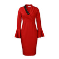 D3160 cross-border women's clothing  autumn/winter new arrival v-neck elegant flared sleeve slit bodycon foreign trade dress