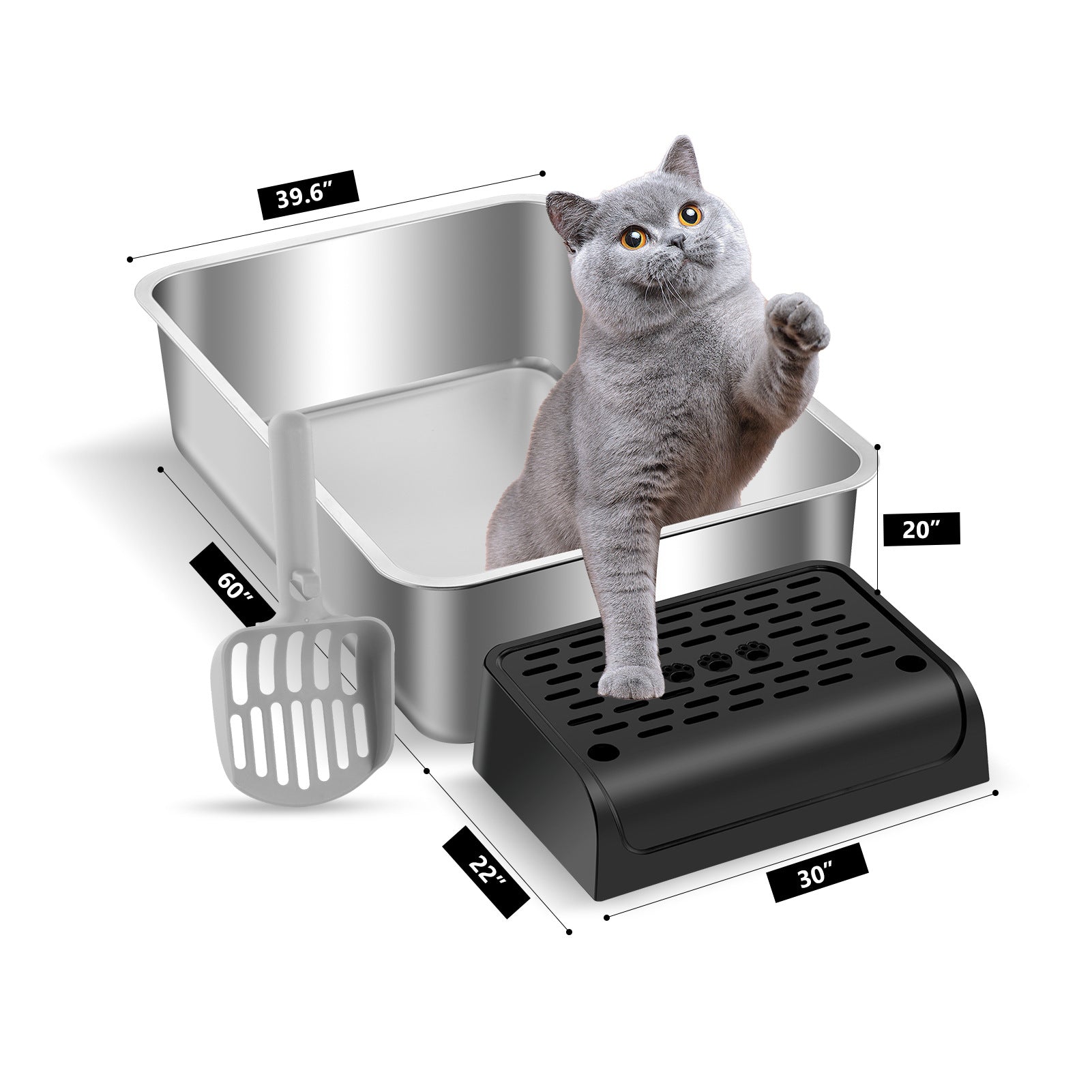 Cat litter box,  stainless steel semi-closed splash-proof cat toilet cat litter box