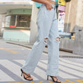 European and american women's clothing cross-border trade  new washed light color  retro casual distressed denim jeans for women