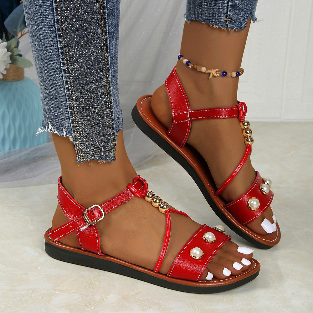 Women's foreign trade sandals - new  summer collection: non-slip, flat, european & american style, versatile handmade beaded flat sandals - wholesale