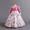 New in stock girls floral evening dress chiffon long sleeves princess dress model catwalk dressgirl dress