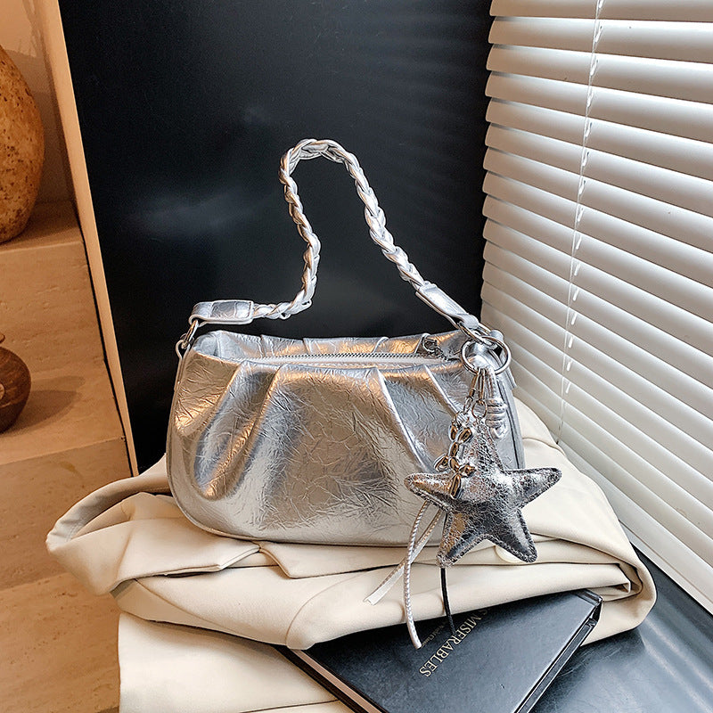 Cross-border niche design pleated underarm bag women's 2025 new casual Korean version fashion simple shoulder messenger bag