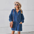 Wishfashion cross-border foreign trade independent station  new loose denim long-sleeved raw edge dress mid-length skirt