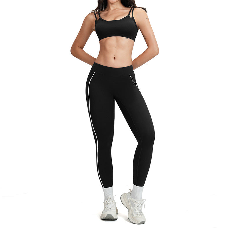 nude yoga clothes women's fitness clothes suit white contrast line stereo silm running fitness sportswear 5079
