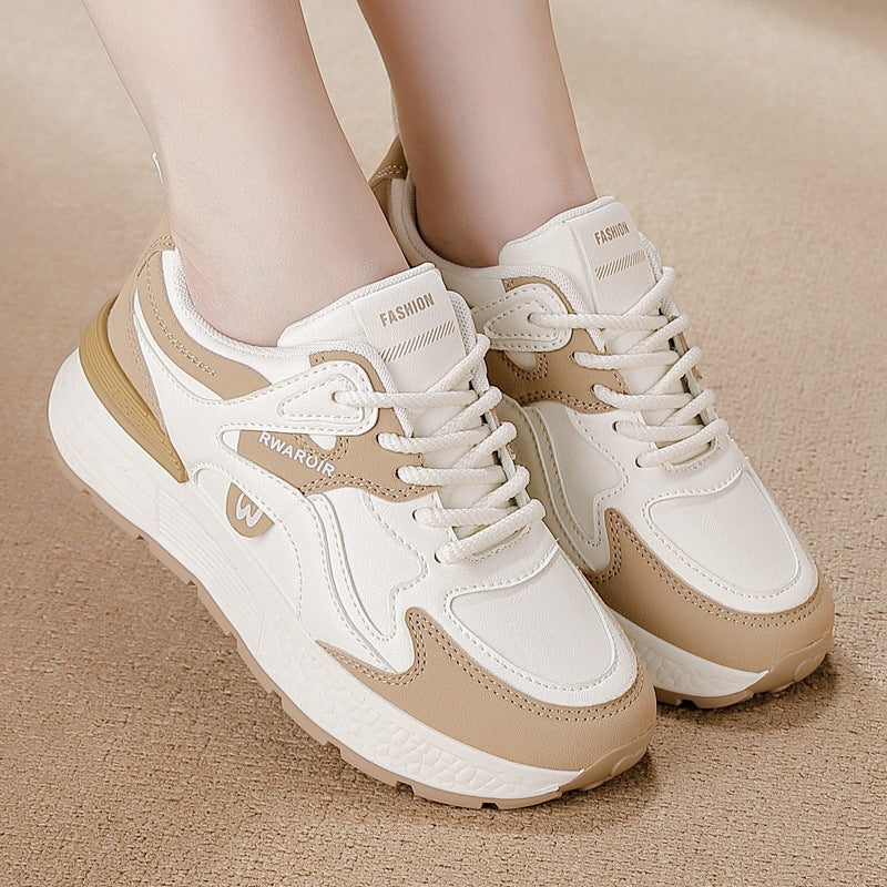 Women's plus size leather sneakers for cross-border e-commerce: new korean style, versatile, flat, non-slip, fashionable casual running shoes