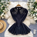 European and american fashion tops for women, summer : french-inspired, unique design, mesh paneling, cinched waist, chic sleeveless blouse