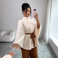 fashion:  new women's outfit - versatile stand collar, cinched waist, tie-waist cropped wool coat set