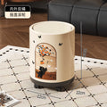 Retroins style little black cat printing trash can with pulleys for home high-looking living room kitchen large garbage basket